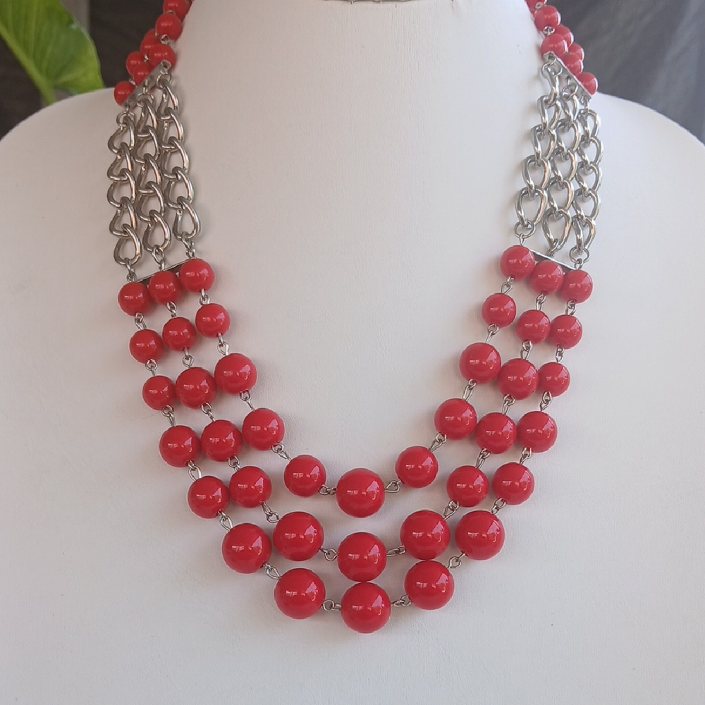 Paparazzi Red and Silver Statement Necklace Multi-Strand
